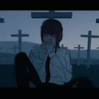 🕸 8bd3a8fc Makima Chainsaw Man anime, crying, makima, chainsaw man, crosses, cemetery whatsapp sticker