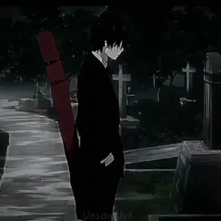 🕸 9bdcb5d6 Unsaintlyf sad, anime, graveyard, black, white whatsapp sticker