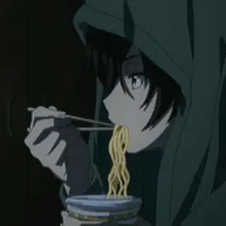 🕸 c6ff3336 anime, man, ramen, eating, hoodie, noodles whatsapp sticker