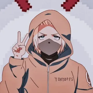 ✌️ 6d8687ac TOKYOFFS Anime, Charakter, Hoodie, Friedenszeichen, Tokyoffs, Maske, Urban telegram sticker