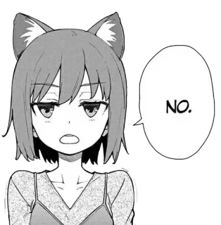 😒 531267c6 NO. สาวอนิเมะ, ไม่, หูแมว, มังงะ, สีหน้า, สติกเกอร์ whatsapp sticker