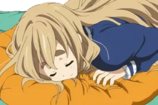 🌸 7ed4e849 อนิเมะ, นอนหลับ, เหนื่อย, ผมสีทอง, ชุดนักเรียน, การ์ตูน, หมอน whatsapp sticker