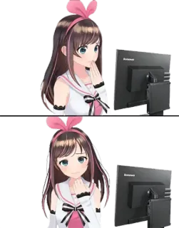 🖥 88c31cdb Kizuna AI สาวอนิเมะ, VTuber, คิซึนะไอ, แก้มแดง, โบว์สีชมพู whatsapp sticker