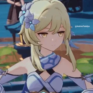 💛 5c1cf514 Lumine Genshin Impact @AnimeTeddys Anime, Game, Genshin Impact, Lumine, Rambut pirang, Karakter video game whatsapp sticker