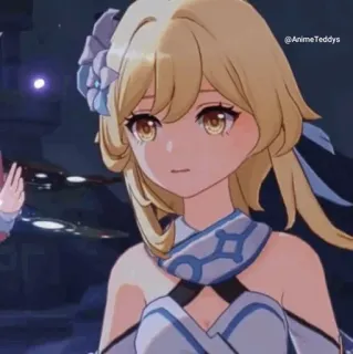 💛 9a9e646c Lumine Genshin Impact @AnimeTeddys Anime, Pirang, Video game, Karakter, Potret, Gadis whatsapp sticker