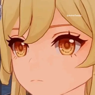 💛 fcd6d90a Lumine Genshin Impact @AnimeTeddys Anime, Video game, Kartun, Pirang, Gadis, Serius whatsapp sticker