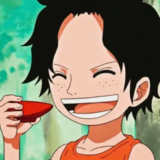 🪐 bf04e4c8 Ace One Piece ace, one piece, anime, cartoon, smiling, food, eating whatsapp sticker