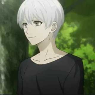 🔥 2e0b1420 Аниме, Персонаж, Белые волосы, Черная футболка telegram sticker