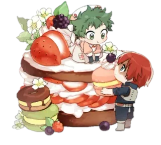 🍰 638aeffc Izuku Midoriya My Hero Academia Anime, Lindo, Pastel, Fresa, Dibujos animados, Comida, Dulces telegram sticker