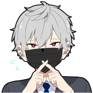 🎩 f7cd0046 стиль аниме, седые волосы, в маске, персонаж, стикер telegram sticker