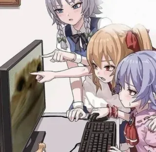 😀 f357ff4d Gadis anime, Komputer, Kucing, Menunjuk, Teman, Seni digital telegram sticker