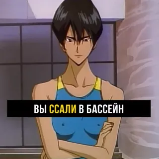 😈 4a8b027d ВЫ ССАЛИ В БАССЕЙН anime, pool, text, cartoon, swimsuit telegram sticker