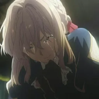 ✨ 9dc24a09 Violet Evergarden anime, chorando, triste, menina, chorosa, emoção, feminino telegram sticker