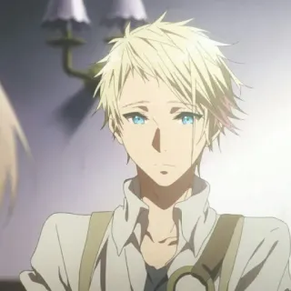 ✨ defb8fa5 Gilbert Bougainvillea Violet Evergarden Anime, Personagem, Retrato, Cabelo loiro, Olhos azuis telegram sticker