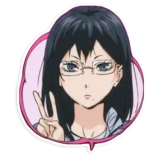 🤗 e11265bf anime, character, woman, glasses, peace sign, sticker telegram sticker