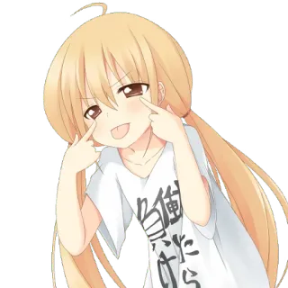 😜 80e83c83 俺たち 动漫女孩, 金发, 得意, 指着, 日文文本 telegram sticker