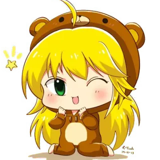 😉 94efae3d 动漫, Q版, 可爱, 熊装, 眨眼 telegram sticker