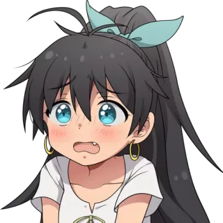 😢 a908bc71 动漫女孩, 卡通, 可爱, 耳环, Q版, 担心 telegram sticker