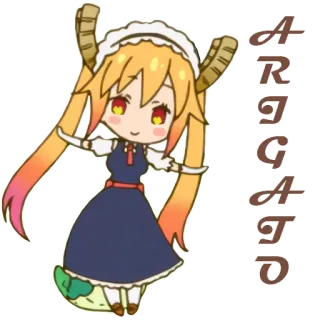 👍 87992337 Tohru Miss Kobayashi's Dragon Maid ARIGATO Anime, Lindo, Gracias, Dragón, Chibi, Dibujos animados, Kawaii whatsapp sticker