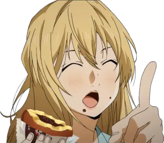 ☝ 92e86cf6 Anime, Dibujos animados, Chica, Comida, Feliz, Personaje, Ilustración, Pegatina whatsapp sticker