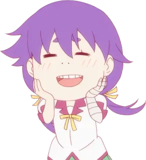 ☺️ edf79bc3 Anime, Manga, Personaje, Sonrisa, Lindo, Pelo Morado, Dibujo Animado, Ilustración whatsapp sticker
