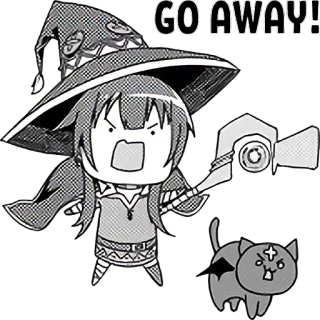 😠 260c7617 Megumin Konosuba GO AWAY! Anime, Manga, Megumin, Konosuba, Esplosione, Mago, Gatto telegram sticker
