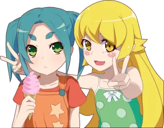 ✌️ 6931d63c Anime, Ragazze, Segno di pace, Gelato, Cartoni animati telegram sticker