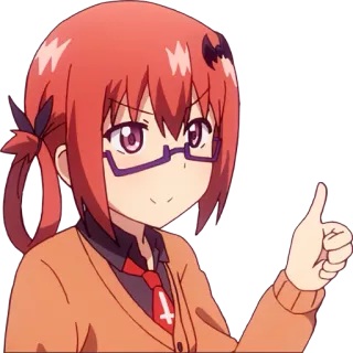 👍 ced50be0 Satania Gabriel DropOut Anime, Ragazza, Diavolo, Scolara, Pollice in su, Capelli rossi, Occhiali telegram sticker