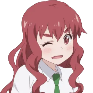 😉 2fe21473 аниме, персонаж, подмигивание, мультфильм, рыжие волосы, девушка whatsapp sticker