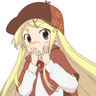 😨 7d671b15 Аниме, Девушка, Детектив, Шляпа, Милая, Блондинка, Удивлена whatsapp sticker