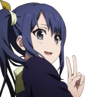 ✌ 9e9455dd Аниме, Девушка, Знак мира, Веселая, Улыбается whatsapp sticker