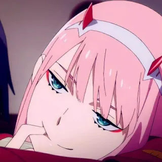 😏 675f62ca Zero Two Darling in the Franxx 动漫, 02, Darling in the Franxx, 粉色头发, 老婆 telegram sticker