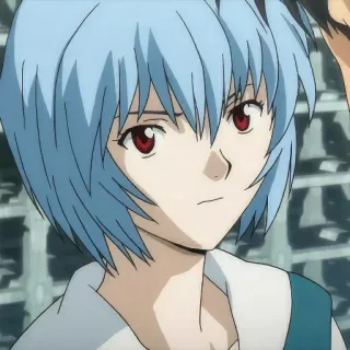 😑 ca248c5b Rei Ayanami Neon Genesis Evangelion 动漫, 绫波丽, 新世纪福音战士, 蓝发, 红眼, 角色, 卡通 telegram sticker