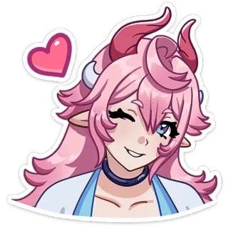 😉 1dda213e аниме девушка, девушка демон, розовые волосы, сердце, стикер, мультфильм, милый, фэнтези whatsapp sticker
