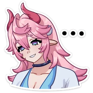 🥹 379a069c ooo Аниме, Демон, Рога, Розовые Волосы, Эльфийские Уши, Милый, Фэнтези, Наклейка whatsapp sticker