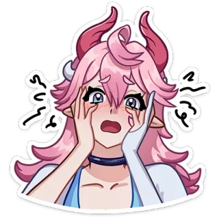 😱 47b86a57 Аниме, Демон, Рога, В шоке, Женщина, Розовые волосы whatsapp sticker