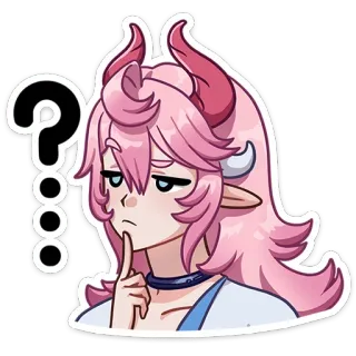 🤔 717c57ea аниме, персонаж, розовые волосы, вопросительный знак, думает, рога, дьявол, девушка whatsapp sticker