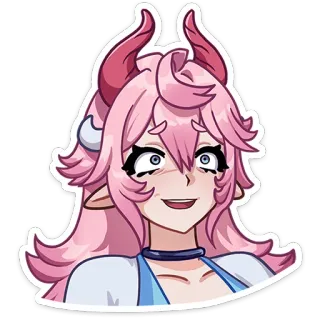 🥹 7a0057d4 Аниме, Мультфильм, Демон, Девушка, Розовые волосы, Рога, Улыбка whatsapp sticker