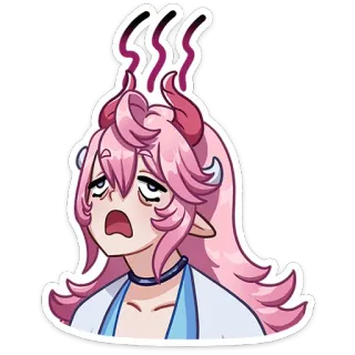 🤯 dc93ed5b аниме, измученный, уставший, демон, розовые волосы, стикер, манга whatsapp sticker