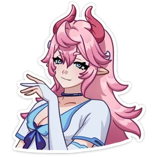 🙂 f37a6d39 Аниме, Мультфильм, Стикер, Розовые волосы, Рога, Эльфийские уши whatsapp sticker