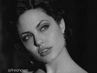 ➰ 79a05e40 @Tnrichawm bianco e nero, ritratto, donna, celebrità, Angelina Jolie telegram sticker