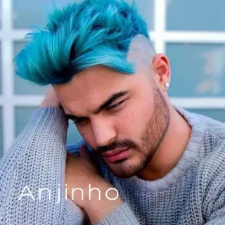 😌 6235624a Anjinho ผู้ชาย, ผมสีฟ้า, ภาพเหมือน, คน, ทรงผม, มีสไตล์ telegram sticker