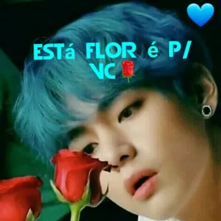 🌹 fc30426a ESTÁ FLOR é P/ VC ดอกไม้, กุหลาบ, คน, kpop, ผมสีฟ้า telegram sticker
