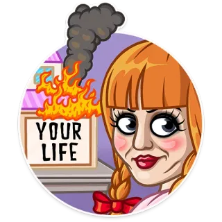 😏 e45c6280 YOUR LIFE fuego, quemando, destrucción, aterrador, Annabelle, espeluznante telegram sticker