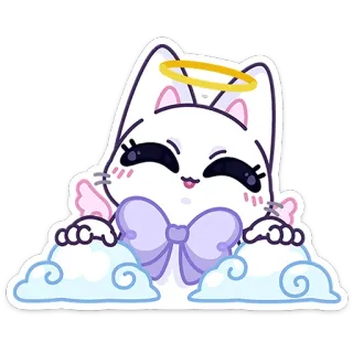 ⭐ 21c907e9 Katze, Engel, süß, kawaii, Wolken, Schleife, Halo telegram sticker