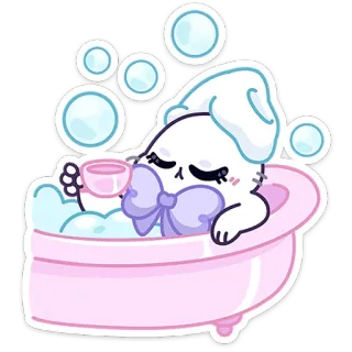 ⭐ 7733050f Badewanne, Blasen, Tee, süß, Cartoon, entspannt, Bad, schläfrig telegram sticker