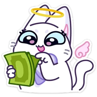⭐ 7c2c6c06 Katze, Engel, Geld, Cartoon, süß, Aufkleber, Bargeld, Halo telegram sticker