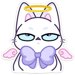 ⭐ 986fc3cb Katze, Engel, süß, Aufkleber, Heiligenschein, Flügel, Schleife, Cartoon telegram sticker