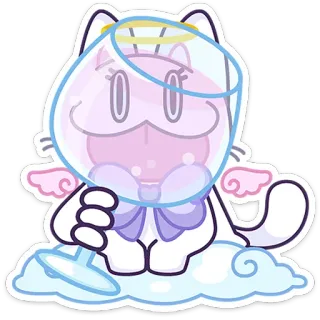 ⭐ d7d91a4f Katze, Engel, Wolke, Weinglas, süß, Cartoon, skurril, kawaii telegram sticker