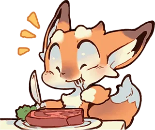 😋 173d6435 zorro, animal, lindo, bistec, cena, dibujo animado, comiendo telegram sticker